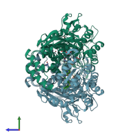 PDB entry 4o28 coloured by chain, side view.