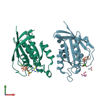 PDB entry 4o2l coloured by chain, front view.