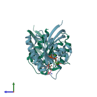 PDB entry 4o2l coloured by chain, side view.