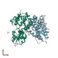 PDB entry 4o3b coloured by chain, front view.