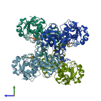 PDB entry 4o63 coloured by chain, side view.