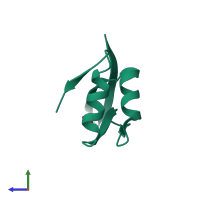 Monomeric assembly 1 of PDB entry 4o66 coloured by chemically distinct molecules, side view.