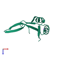 Monomeric assembly 4 of PDB entry 4o66 coloured by chemically distinct molecules, top view.