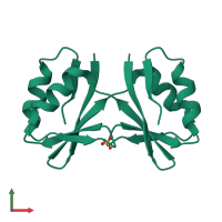 Homo dimeric assembly 5 of PDB entry 4o66 coloured by chemically distinct molecules, front view.