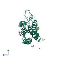 PDB entry 4o72 coloured by chain, side view.