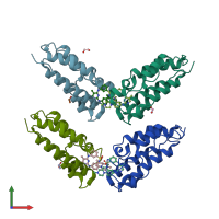 PDB entry 4o76 coloured by chain, front view.