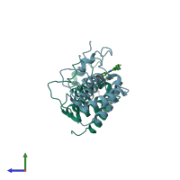 PDB entry 4o77 coloured by chain, side view.