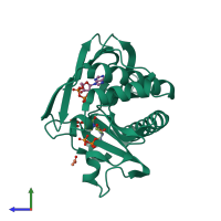 PDB entry 4o7v coloured by chain, side view.