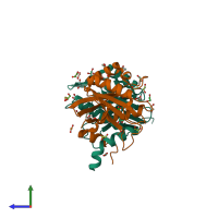 PDB entry 4o8x coloured by chain, side view.