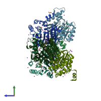 PDB entry 4oa5 coloured by chain, side view.