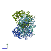 PDB entry 4oaf coloured by chain, side view.