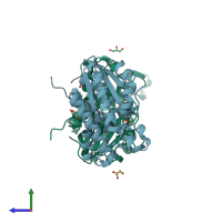 PDB entry 4oao coloured by chain, side view.