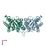 PDB entry 4oao coloured by chain, top view.