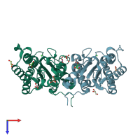 PDB entry 4oap coloured by chain, top view.