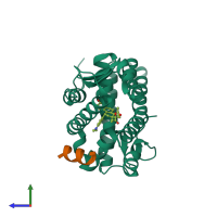 PDB entry 4oar coloured by chain, side view.