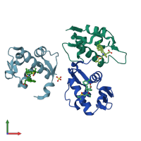 PDB entry 4oas coloured by chain, front view.