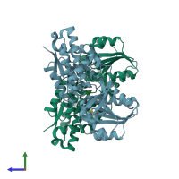 PDB entry 4oat coloured by chain, side view.