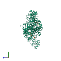 PDB entry 4oau coloured by chain, side view.