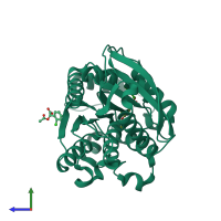 PDB entry 4ob6 coloured by chain, side view.