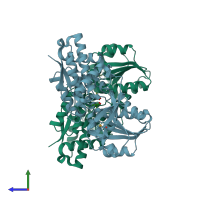 PDB entry 4obb coloured by chain, side view.