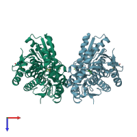 PDB entry 4obb coloured by chain, top view.