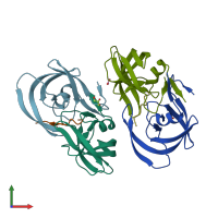 PDB entry 4obd coloured by chain, front view.