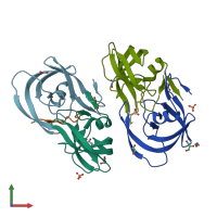 PDB entry 4obg coloured by chain, front view.