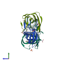 PDB entry 4obg coloured by chain, side view.