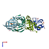 PDB entry 4obg coloured by chain, top view.