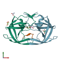PDB entry 4obk coloured by chain, front view.