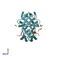 PDB entry 4obk coloured by chain, side view.