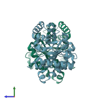 PDB entry 4obt coloured by chain, side view.