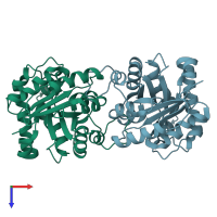 PDB entry 4obt coloured by chain, top view.