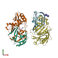 PDB entry 4obz coloured by chain, front view.