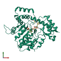 PDB entry 4oca coloured by chain, front view.