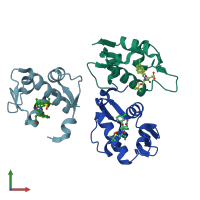 PDB entry 4occ coloured by chain, front view.