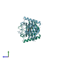 PDB entry 4oct coloured by chain, side view.