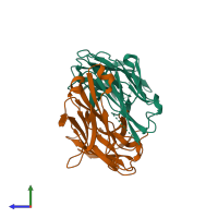 PDB entry 4ocy coloured by chain, side view.