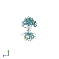 PDB entry 4odl coloured by chain, side view.