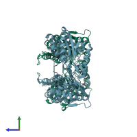 PDB entry 4oe6 coloured by chain, side view.