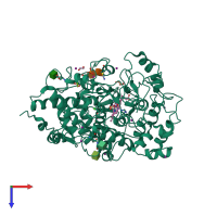 PDB entry 4oek coloured by chain, top view.