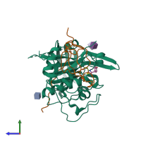 PDB entry 4oel coloured by chain, side view.