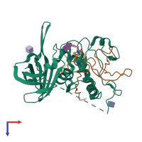 PDB entry 4oel coloured by chain, top view.