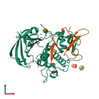 PDB entry 4oem coloured by chain, front view.