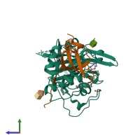 PDB entry 4oem coloured by chain, side view.