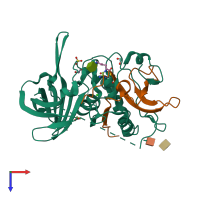 PDB entry 4oem coloured by chain, top view.