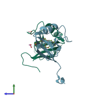 PDB entry 4oep coloured by chain, side view.