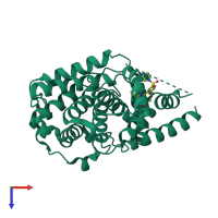 PDB entry 4oew coloured by chain, top view.