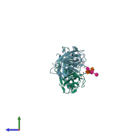 PDB entry 4of3 coloured by chain, side view.