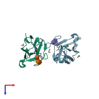 PDB entry 4of6 coloured by chain, top view.